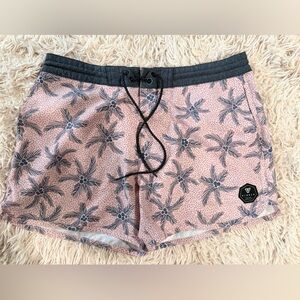 VISSLA Pink and gray palm Swim Trunks Men’s Size 34